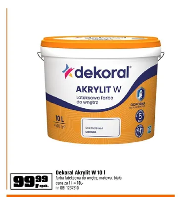 Farba lateksowa Dekoral Akrylit W biała promocja w OBI