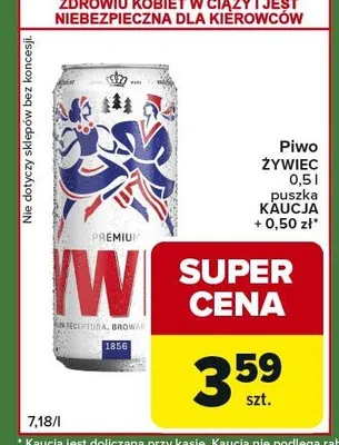 Piwo ŻYWIEC 0,5 l Puszka KAUCJA + 0,50 zł promocja w Carrefour Express