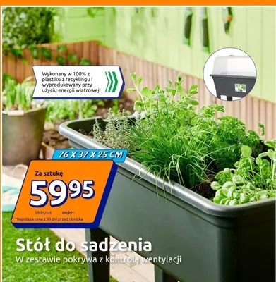 Stół do sadzenia w zestawie pokrywa z kontrolą wentylacji 76x37x25cm promocja w Action