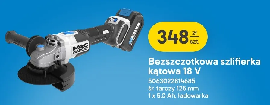 Bezszczotkowa szlifierka kątowa Mac Allister promocja w Castorama