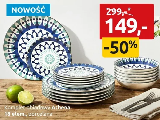 Komplet obiadowy Athena 18 elem., porcelana promocja w Black Red White
