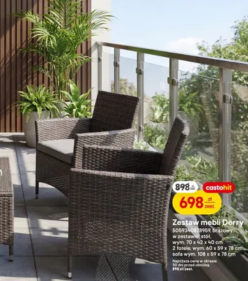 Zestaw mebli Derry brązowy: stół, 2 fotele, sofa promocja w Castorama