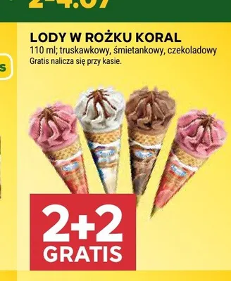 Lody w rożku Koral śmietankowy promocja w Stokrotka