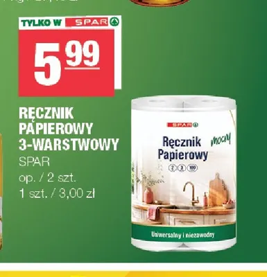 Ręcznik papierowy 3-warstwowy SPAR 2-pak promocja w SPAR