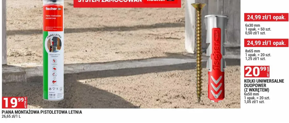 Kołki uniwersalne Fischer Duopower z wkrętem 6x50mm promocja w Merkury Market