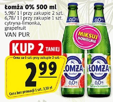 Piwo Łomża bezalkoholowe 0% grapefruit Van Pur promocja w Prim Market
