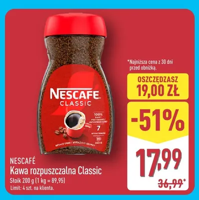 Kawa rozpuszczalna Nescafé Classic promocja w Aldi