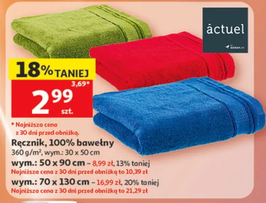 Ręcznik 100% bawełny 360g/m2 wym. 70x130cm promocja w Auchan