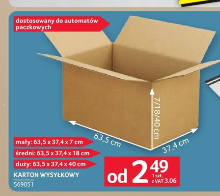 Karton wysyłkowy mały 63,5x37,4x7 cm promocja w Selgros