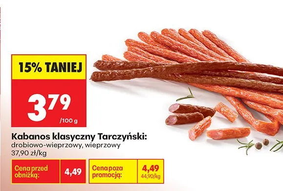 Kabanos klasyczny Tarczyński: drobiowo-wieprzowy, wieprzowy promocja w Biedronka