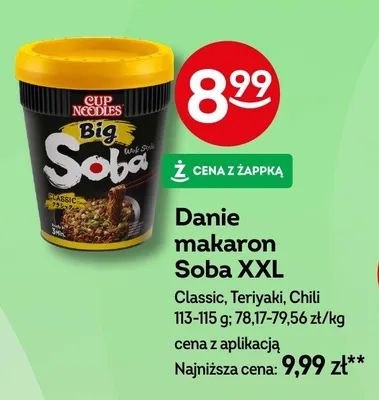 Danie makaron Soba XXL Classic, Teriyaki, Chili promocja w Żabka