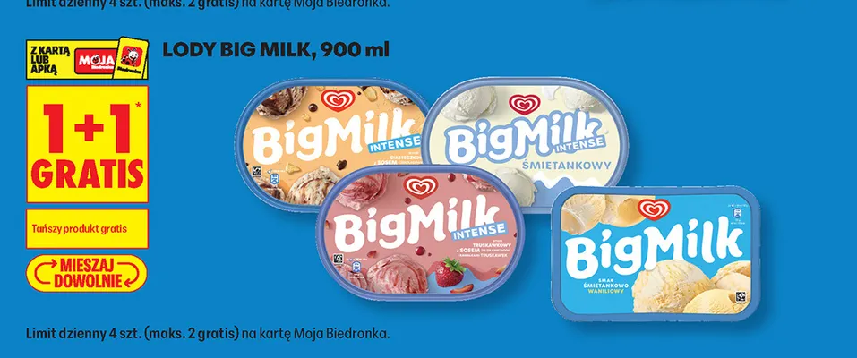 Lody Big Milk Intense truskawkowy promocja w Biedronka
