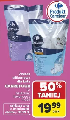 Żwirek silikonowy dla kota Carrefour 4.00/l neutralny, lawendowy promocja w Carrefour
