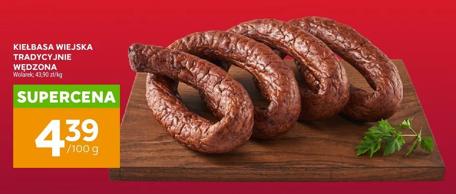 Kiełbasa wiejska tradycyjnie wędzona Wolarek promocja w Stokrotka