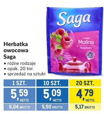 Herbatka owocowa Saga promocja w Makro