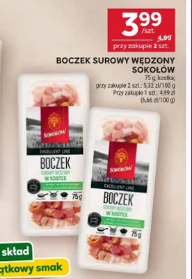 Boczek surowy wędzony w kostce Sokołów promocja w Stokrotka