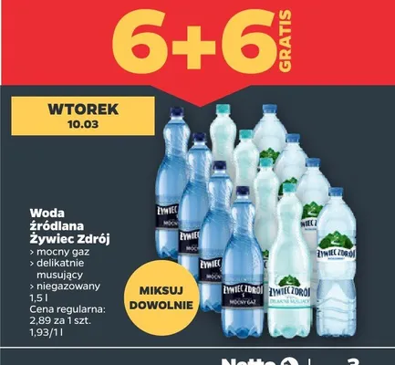 Woda źródlana Żywiec Zdrój delikatnie musujący promocja w Netto