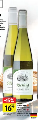 Wino białe Silvaner półsłodkie Landwein Rhein promocja w Intermarche