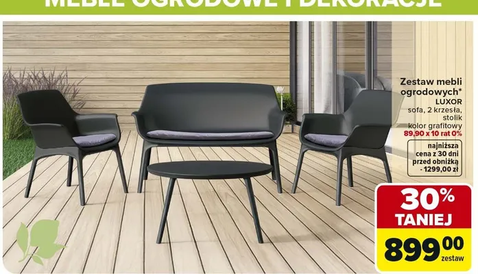 Zestaw mebli ogrodowych sofa, 2 krzesła, stolik kolor grafitowy promocja w Carrefour
