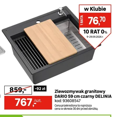 Zlewozmywak granitowy Dario 59 cm czarny Delinia promocja w Leroy Merlin