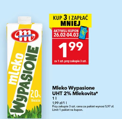 Mleko wypasione UHT 2% promocja w LEWIATAN