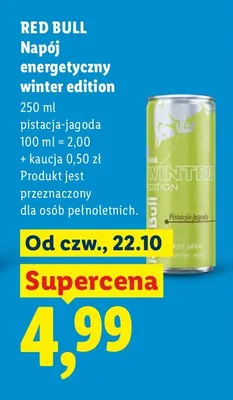 Napój energetyczny winter edition pistacja-jagoda Red Bull promocja w Lidl