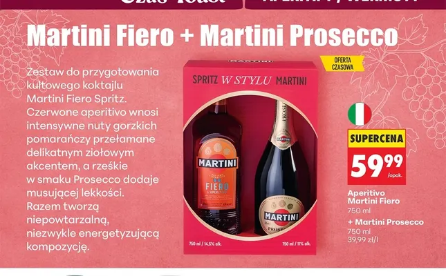 Zestaw Aperitivo Martini Fiero + Martini Prosecco promocja w Biedronka