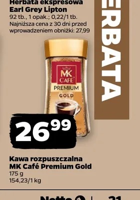 Kawa rozpuszczalna MK Café Premium Gold promocja w Netto