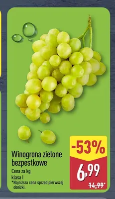 Winogrona zielone bezpestkowe promocja w Aldi