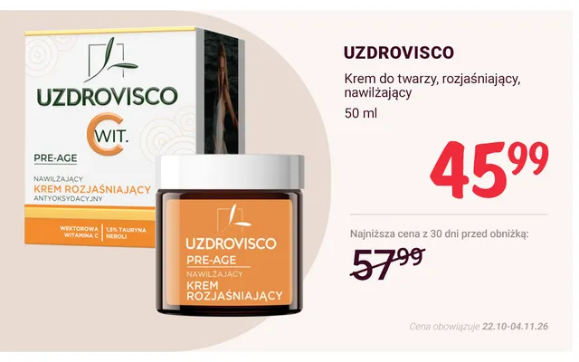 Krem do twarzy rozjaśniający nawilżający Uzdrovisco promocja w Rossmann