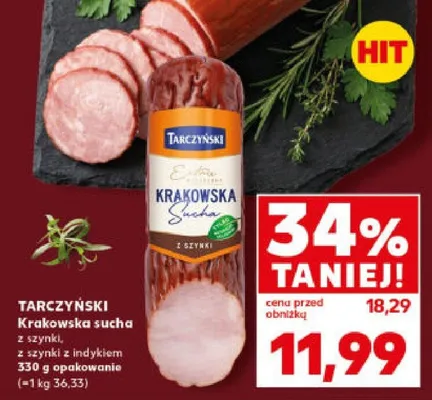 Kiełbasa krakowska sucha z szynki z indykiem 850g opakowanie promocja w Kaufland