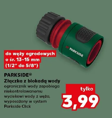 Złączka z blokadą wody PARKSIDE do węży ogrodowych o śr. 13-15mm (1/2" do 5/8") promocja w Kaufland