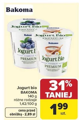 Jogurt Bio Bakoma z jagodami Premium promocja w Carrefour Market