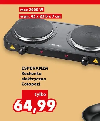 Kuchenka elektryczna ESPERANZA Cotopaxi moc 2000W wym. 43x23,5x7cm promocja w Kaufland