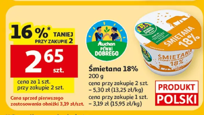Śmietana 18% promocja w Auchan