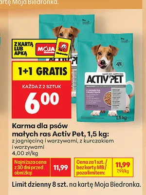 Karma dla psów małych ras Activ Pet z kurczakiem i warzywami promocja w Biedronka