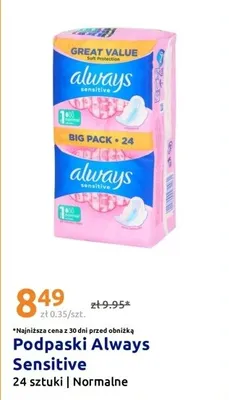 Podpaski Always Sensitive 24szt promocja w Action