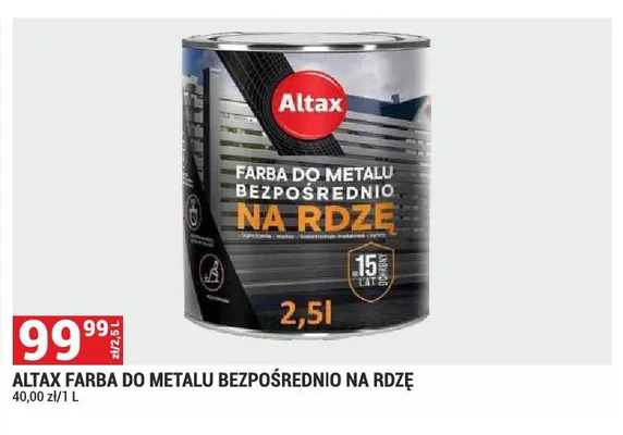 Farba do metalu bezpośrednio na rdzę Altax promocja w Merkury Market