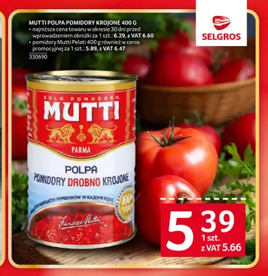 Polpa pomidory krojone Mutti promocja w Selgros