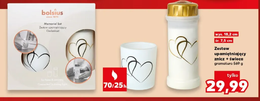 Zestaw upamiętniający znicz + świeca Bolsius promocja w Kaufland