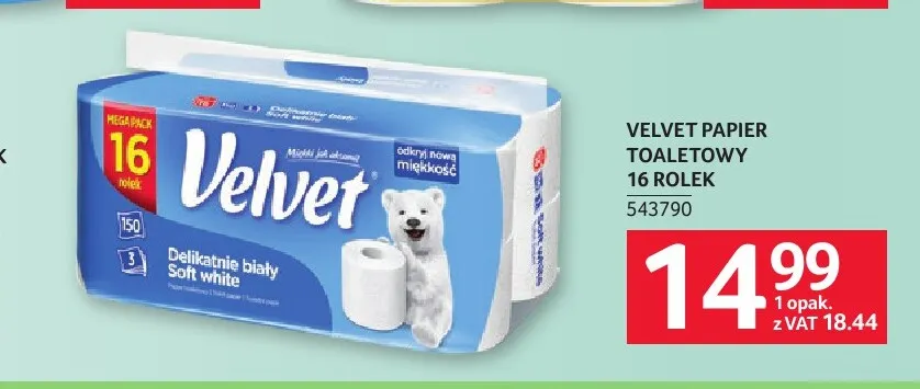 Papier toaletowy Velvet 16-pak promocja w Selgros