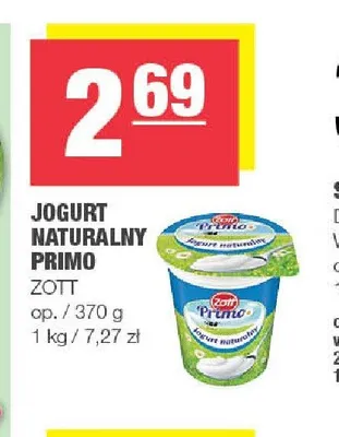 Jogurt naturalny Primo Zott promocja w SPAR