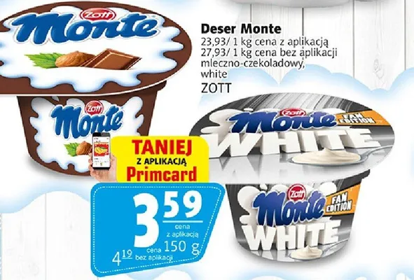 Deser Monte mleczno-czekoladowy, white promocja w Prim Market