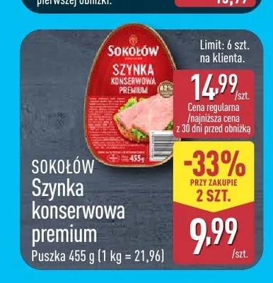 Szynka konserwowa premium Sokołów promocja w Aldi