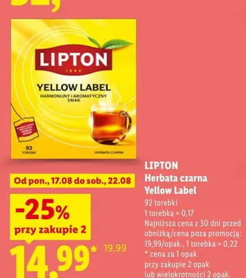 Herbata czarna Lipton Yellow Label promocja w Lidl