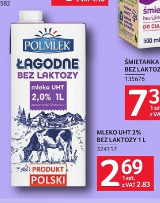 Mleko UHT 2% bez laktozy Polmlek promocja w Selgros