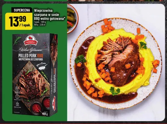 Wieprzowina szarpana w sosie BBQ wolno gotowana Nowak promocja w POLOmarket