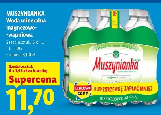 Woda mineralna magnezowo-wapniowa Muszynianka sześciosztuk promocja w Lidl