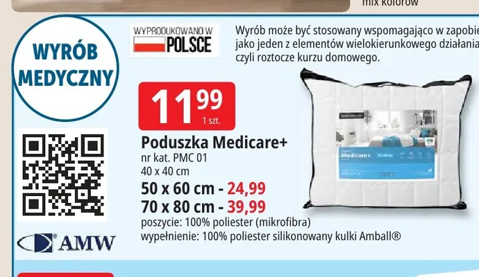 Poduszka Medicare+ AMW 40x40 cm promocja w Leclerc