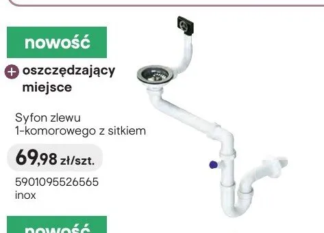 Syfon zlewu 1-komorowego z sitkiem inox promocja w Castorama